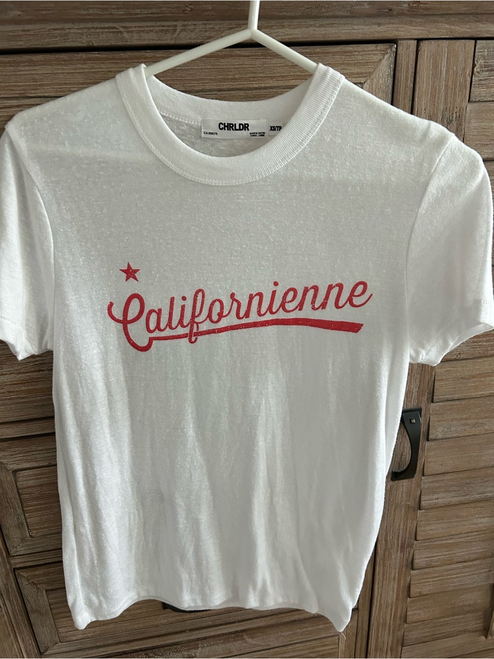 CHRLDR White Short-Sleeve Tee with Red 'Californienne'  size XS fits like small
